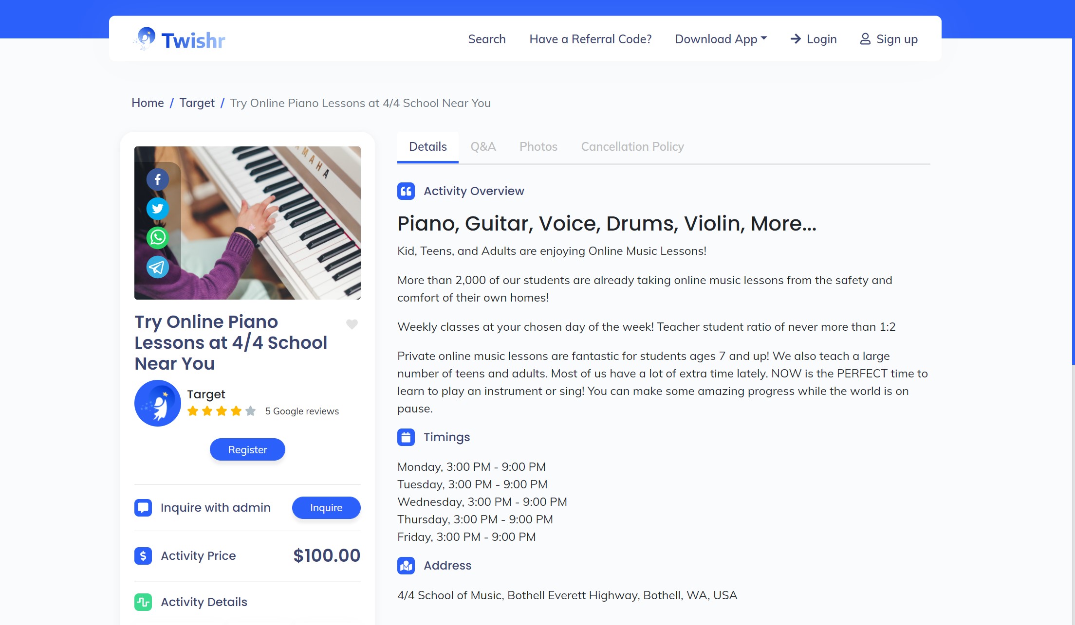 Twishr | List your classes with your own custom payment page